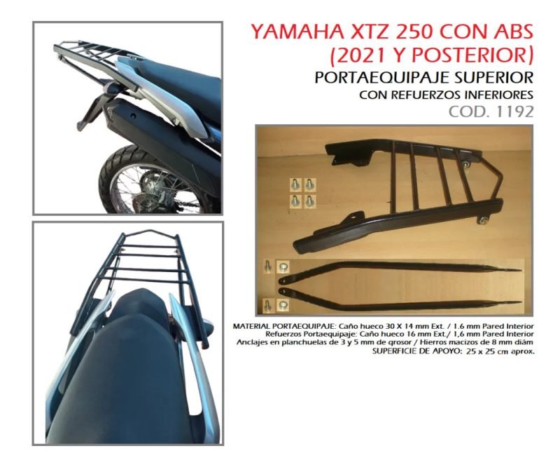 Portaequipaje Con Refuerzos Yamaha Xtz 250 Con Abs